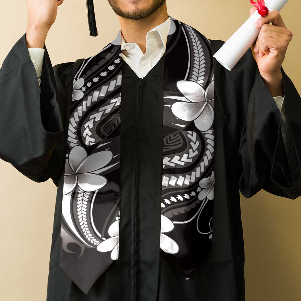 Samoa Siapo Tribal Pattern Graduation Stole Black Polynesian Plumeria Tapa Motif LT9 - Polynesian Pride