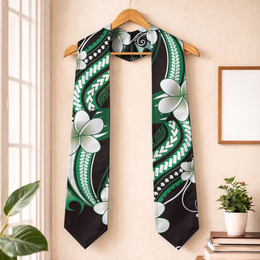 Samoa Siapo Tribal Pattern Graduation Stole Forest Green Polynesian Plumeria Tapa Motif