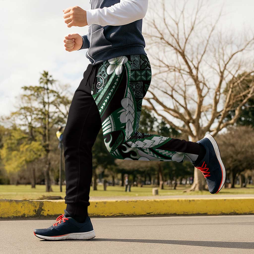 Samoa Siapo Tribal Pattern Jogger Pants Forest Green Polynesian Plumeria Tapa Motif LT9 - Polynesian Pride