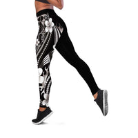 Samoa Siapo Tribal Pattern Leggings Black Polynesian Plumeria Tapa Motif