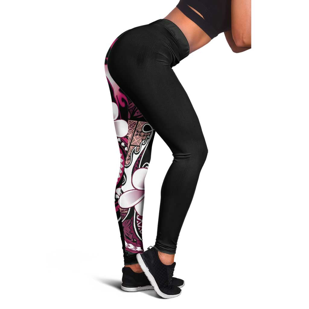 Samoa Siapo Tribal Pattern Leggings Violet Polynesian Plumeria Tapa Motif