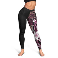 Samoa Siapo Tribal Pattern Leggings Violet Polynesian Plumeria Tapa Motif