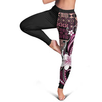 Samoa Siapo Tribal Pattern Leggings Violet Polynesian Plumeria Tapa Motif