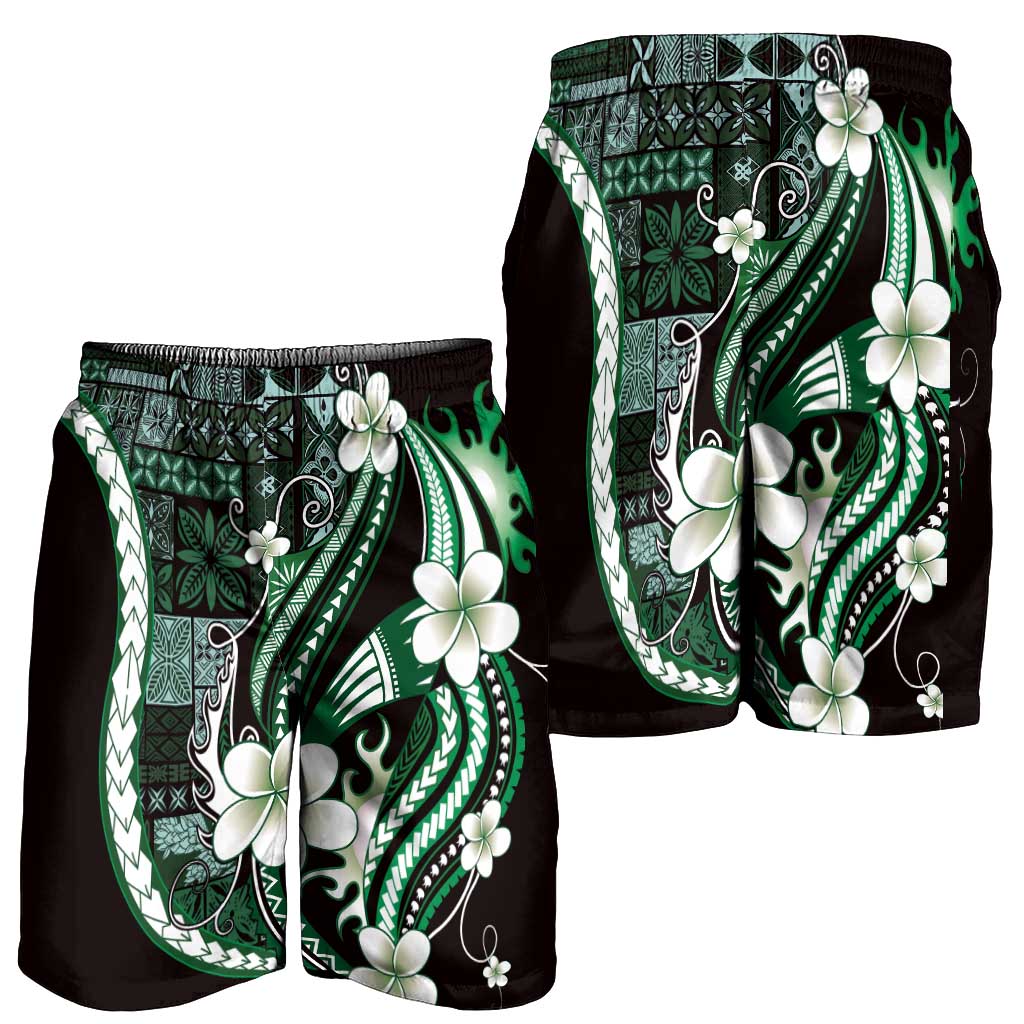 Samoa Siapo Tribal Pattern Shorts for Men Forest Green Polynesian Plumeria Tapa Motif LT9 - Polynesian Pride