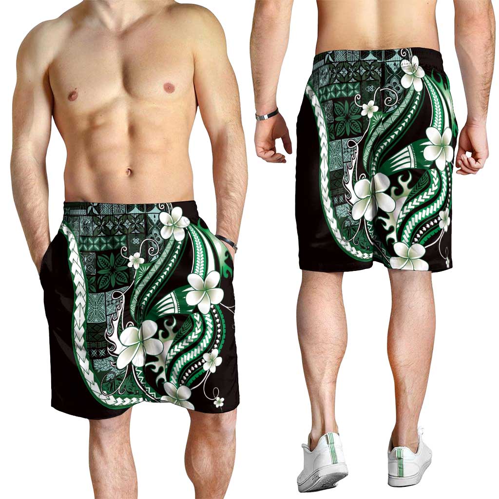 Samoa Siapo Tribal Pattern Shorts for Men Forest Green Polynesian Plumeria Tapa Motif LT9 - Polynesian Pride