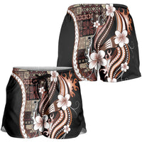 Samoa Siapo Tribal Pattern Shorts for Women Brown Polynesian Plumeria Tapa Motif