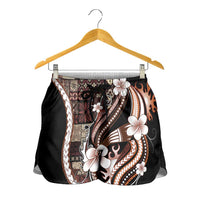 Samoa Siapo Tribal Pattern Shorts for Women Brown Polynesian Plumeria Tapa Motif