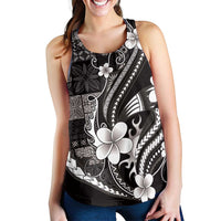 Samoa Siapo Tribal Pattern Women Racerback Tank Black Polynesian Plumeria Tapa Motif