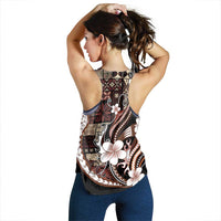 Samoa Siapo Tribal Pattern Women Racerback Tank Brown Polynesian Plumeria Tapa Motif