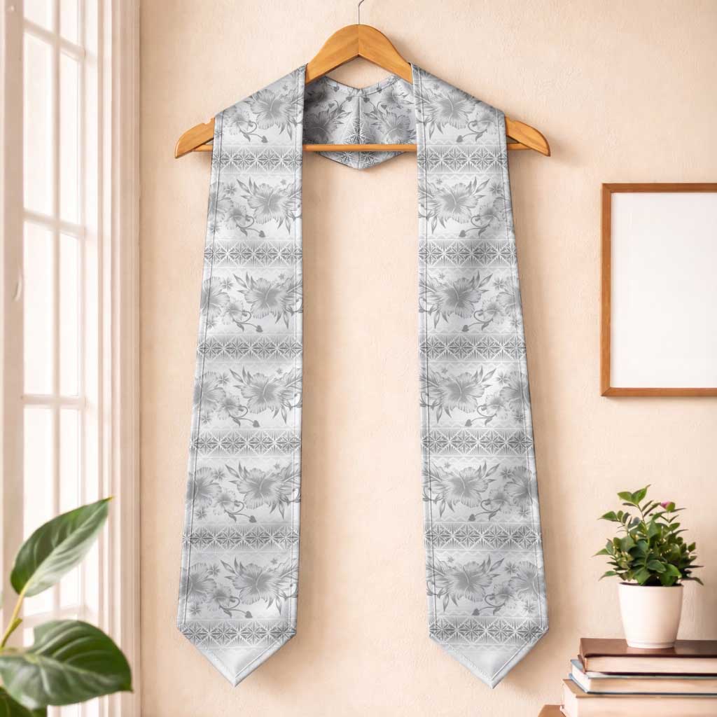 Samoa White Sunday Graduation Stole Samoan Tapa White Hibiscus LT05 One Size White - Polynesian Pride