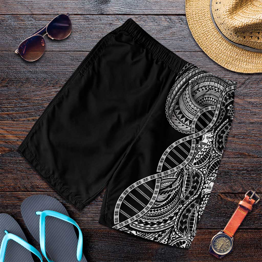 Samoan DNA Art Tattoo Shorts for Men Polynesian Pattern Black Color