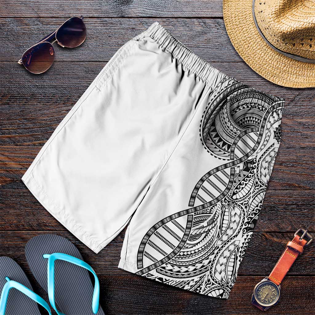 Samoan DNA Art Tattoo Shorts for Men Polynesian Pattern White Color