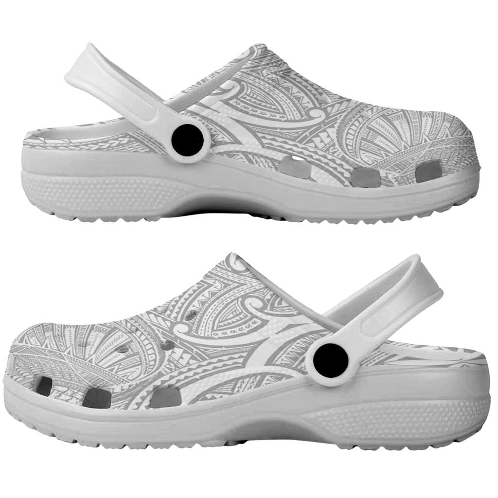 Samoan Traditional Art Tattoos Clogs Shoes Tatau Roman Reigns White Color - Polynesian Pride