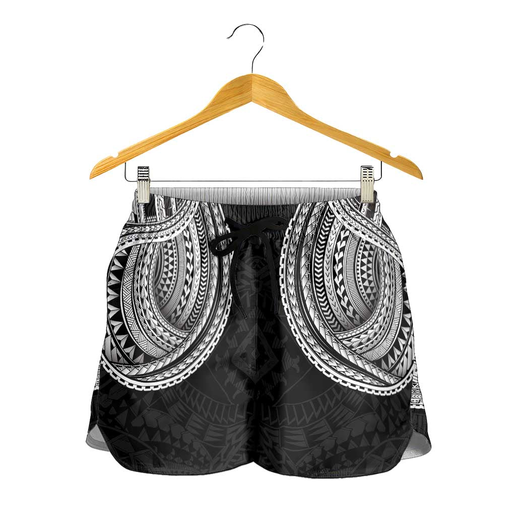 Samoan Traditional Art Tattoos Shorts for Women Tatau Tribal Motifs with Ula Fala Black - Polynesian Pride
