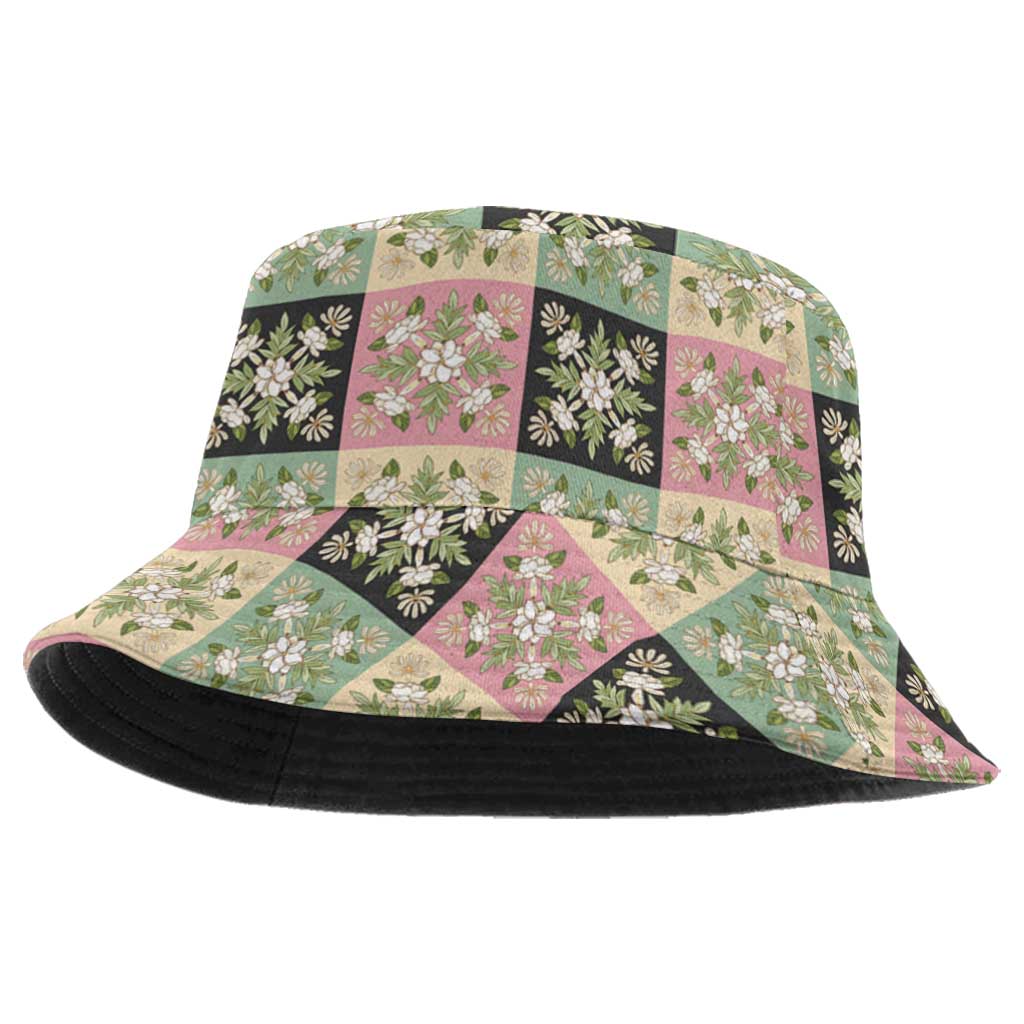 Seamless Pattern Maile and Pikake Lei Bucket Hat Squares Maile Leaf - Polynesian Pride