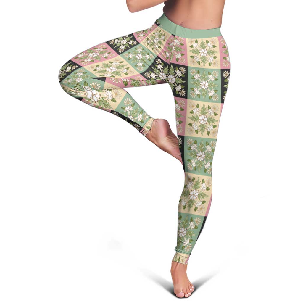 Seamless Pattern Maile and Pikake Lei Leggings Squares Maile Leaf - Polynesian Pride