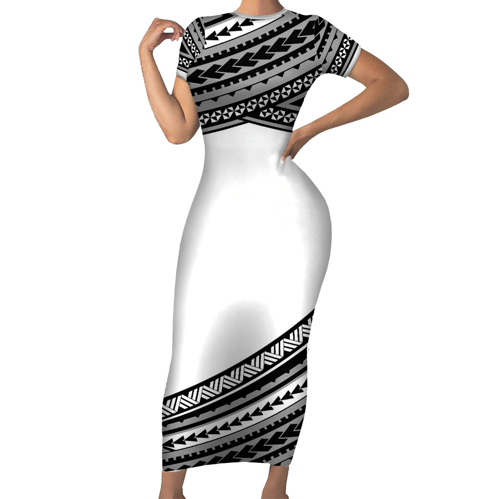 Polynesian Short Sleeve Body Long Dress Simple White LT6 - Polynesian Pride