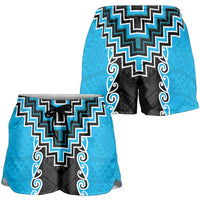 Sky Blue Niho Taniwha Mix Poutama Shorts for Women Unique Taniko Aotearoa LT01 - Polynesian Pride