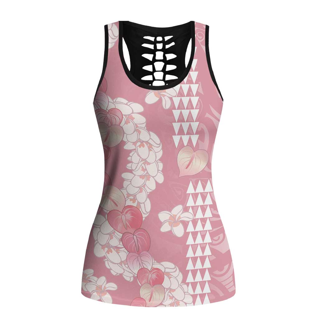 Soft Pink Hawaii Anthurium Plumeria Lei Hollow Tank Top
