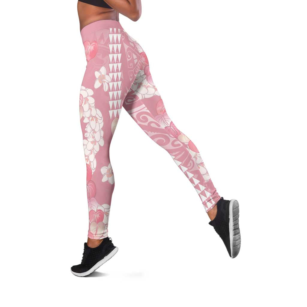 Soft Pink Hawaii Anthurium Plumeria Lei Leggings