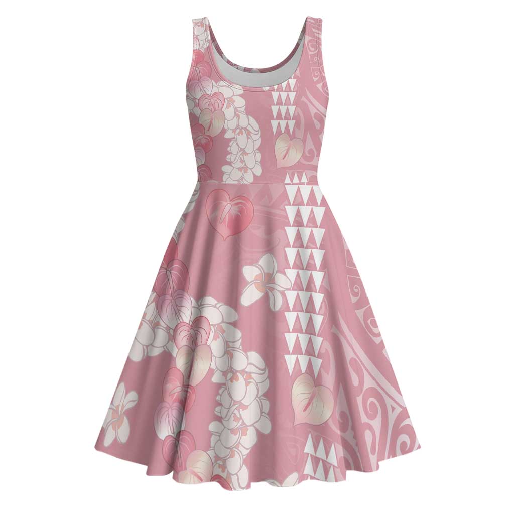 Soft Pink Hawaii Anthurium Plumeria Lei Midi Dress