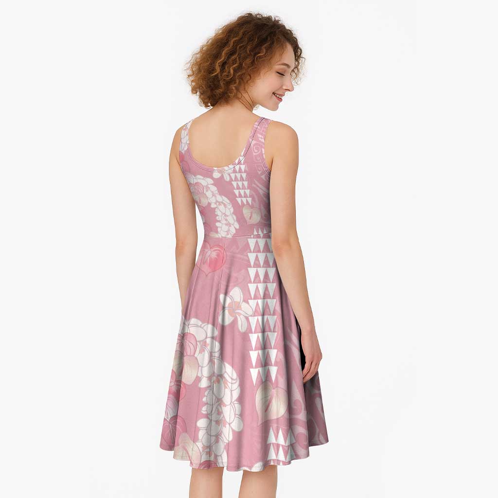 Soft Pink Hawaii Anthurium Plumeria Lei Midi Dress LT9 - Polynesian Pride