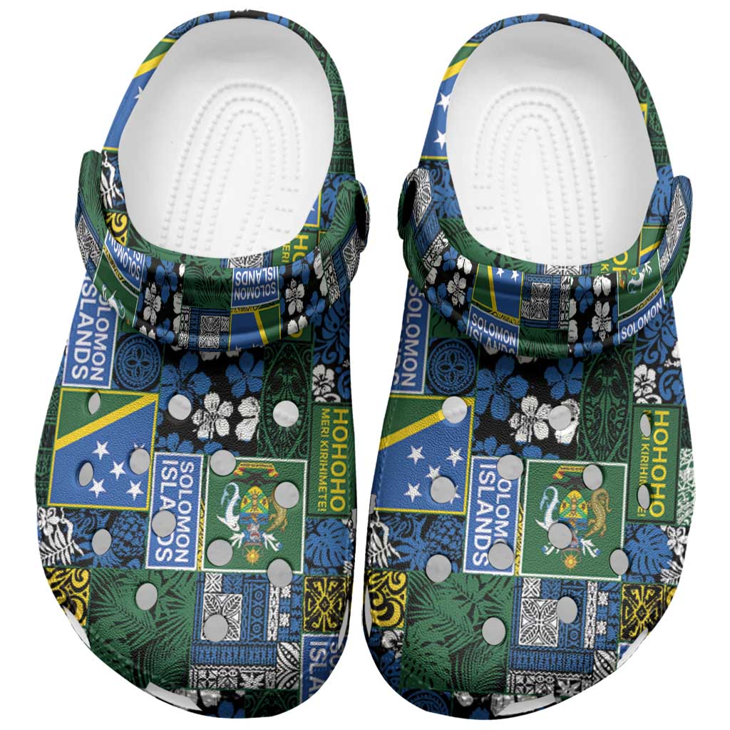 Solomon Islands Meri Kirihimete Clogs Shoes Pacific Patchwork Xmas Vibes - Polynesian Pride