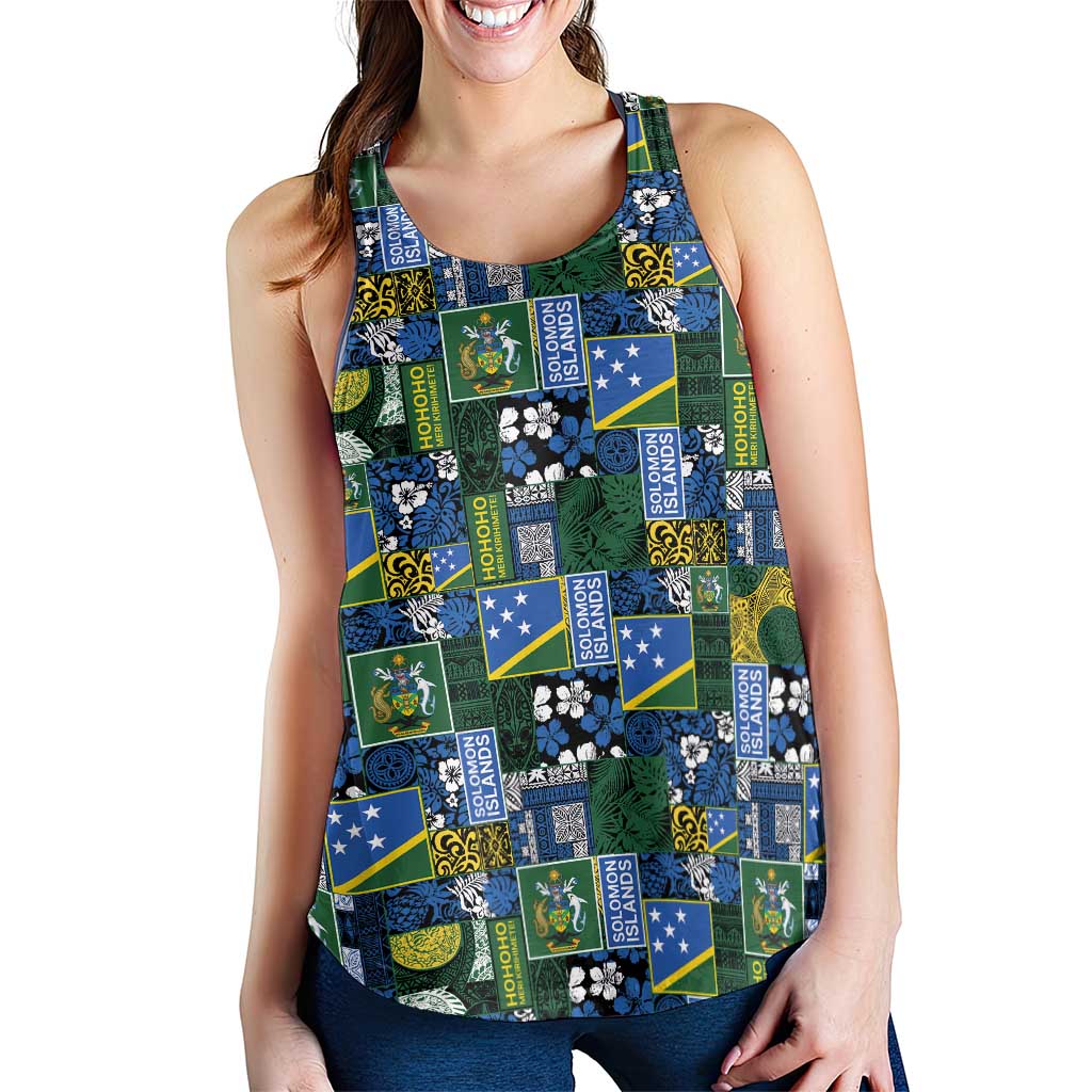 Solomon Islands Meri Kirihimete Women Racerback Tank Pacific Patchwork Xmas Vibes - Polynesian Pride