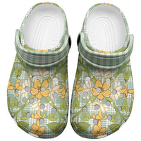 Squares Puakenikeni and Kalo Clogs Shoes Turquoise Palaka Hawaiian Quilt Pattern - Polynesian Pride