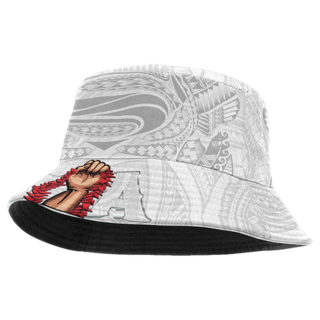 Super Samoa-Six Eight Five to The World Bucket Hat Traditional Samoan Tattoo All White