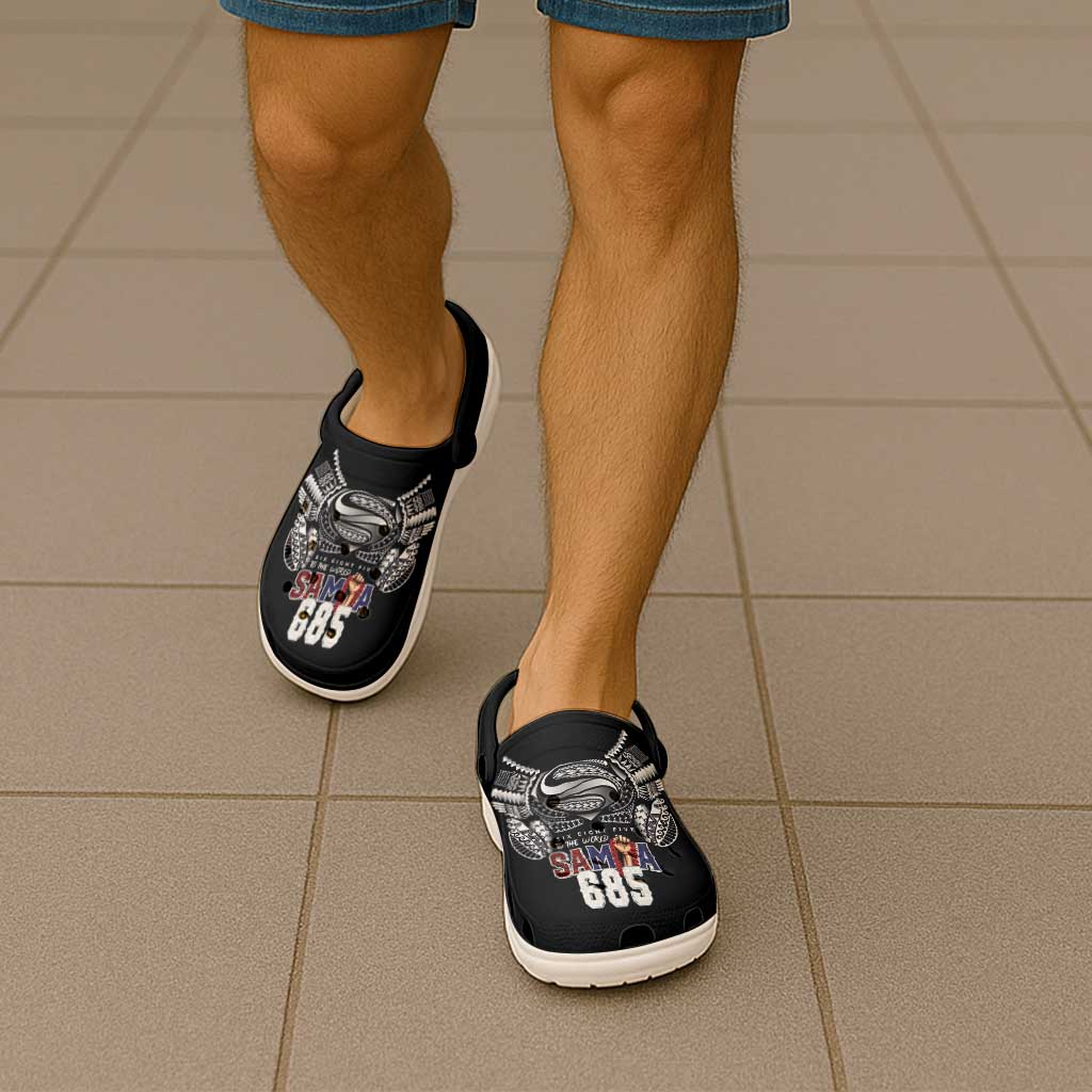 Super Samoa-Six Eight Five to The World Clogs Shoes Traditional Samoan Tattoo Black Color