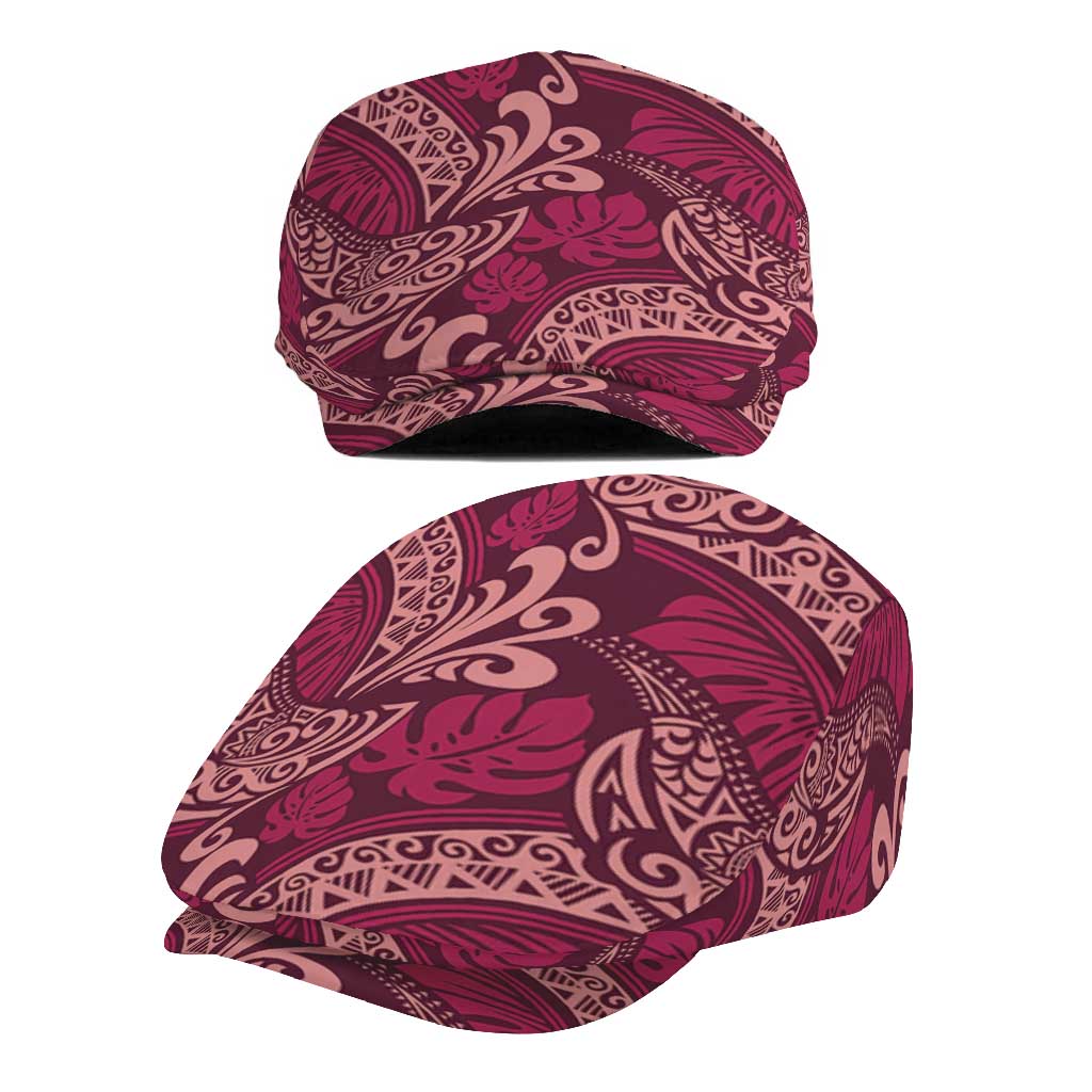 Sweet Pink Monstera Jeff Hat Polynesian Tribal Pattern - Polynesian Pride