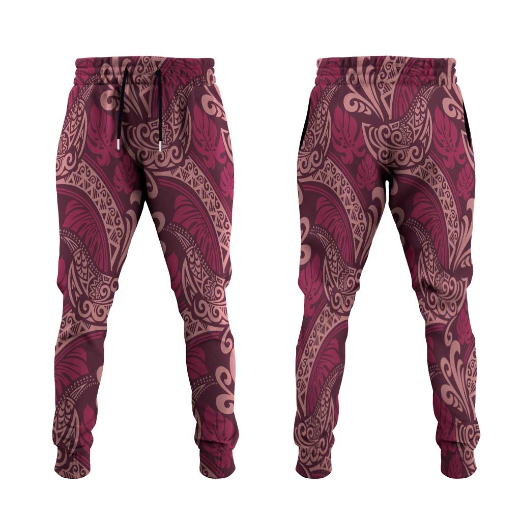 Sweet Pink Monstera Jogger Pants Polynesian Tribal Pattern - Polynesian Pride