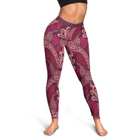 Sweet Pink Monstera Leggings Polynesian Tribal Pattern - Polynesian Pride