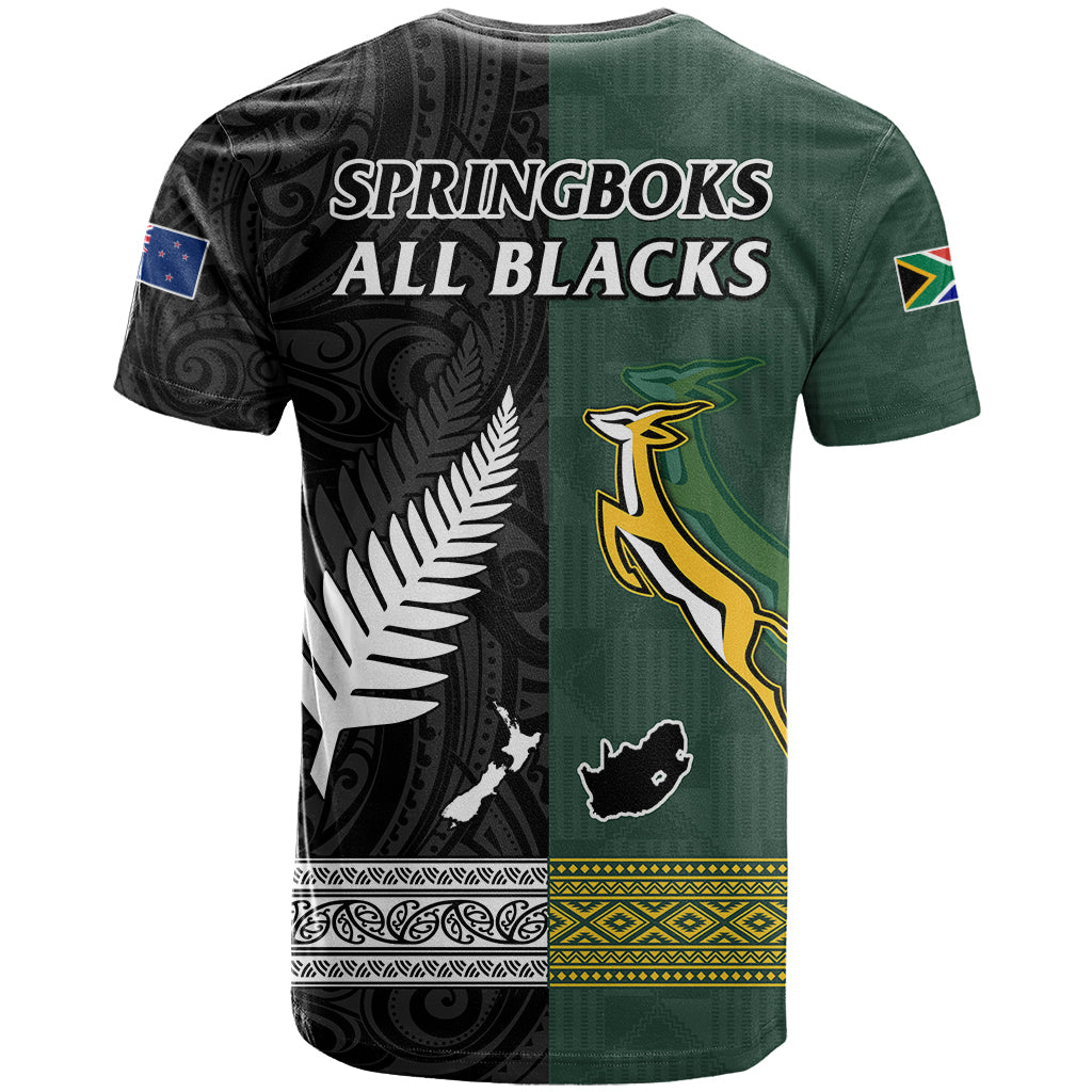 South Africa Protea and New Zealand Fern T Shirt Rugby Go Springboks vs All Black Ver.02 LT13