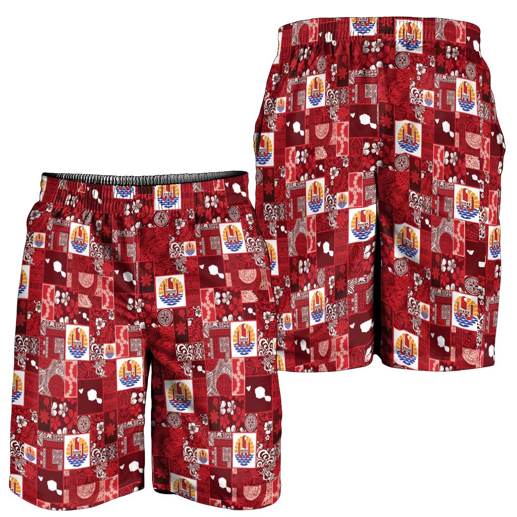 Tahiti Oaoa I Teie Noera Shorts for Men Pacific Patchwork Xmas Vibes - Polynesian Pride