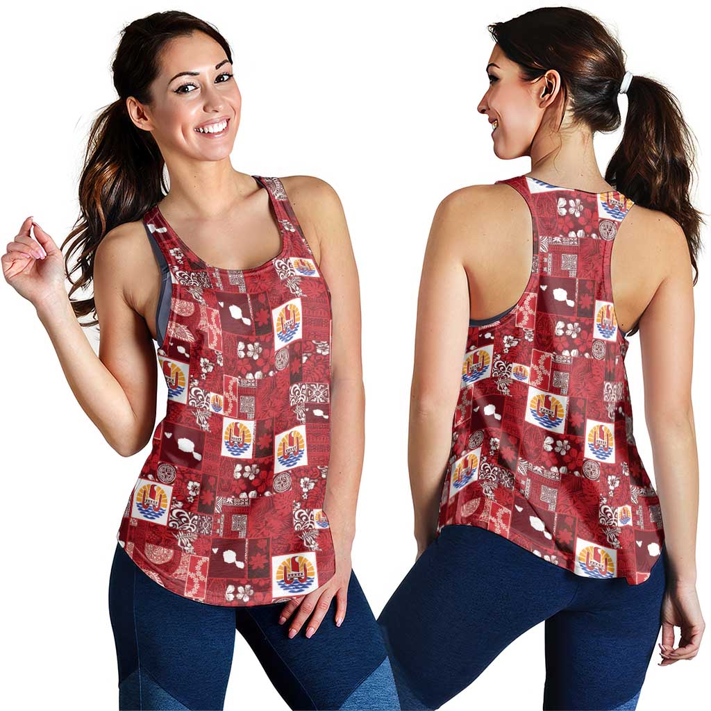 Tahiti Oaoa I Teie Noera Women Racerback Tank Pacific Patchwork Xmas Vibes - Polynesian Pride