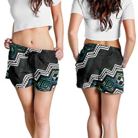 Taniko Aotearoa Mix Paua Shell Shorts for Women Niho Taniwha Turquoise Glitter LT01 - Polynesian Pride