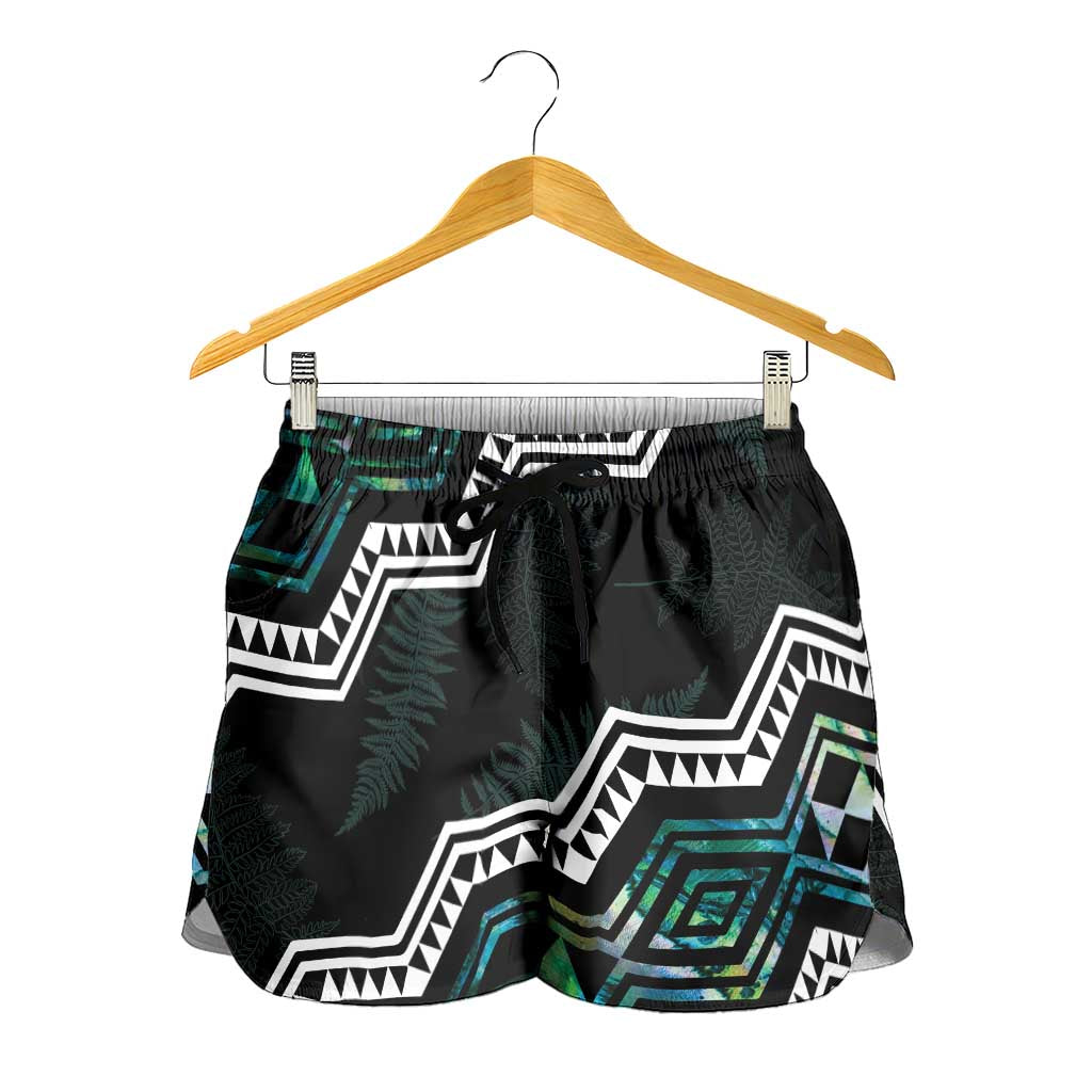 Taniko Aotearoa Mix Paua Shell Shorts for Women Niho Taniwha Turquoise Glitter LT01 - Polynesian Pride