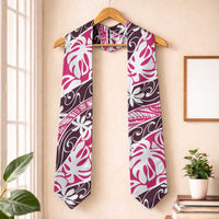 Tarona Tahiti Tiare Monstera Graduation Stole Polynesian Pattern Curve Style LT01 One Size Pink - Polynesian Pride