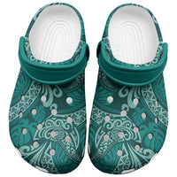 Teal Monstera Clogs Shoes Polynesian Tribal Pattern - Polynesian Pride