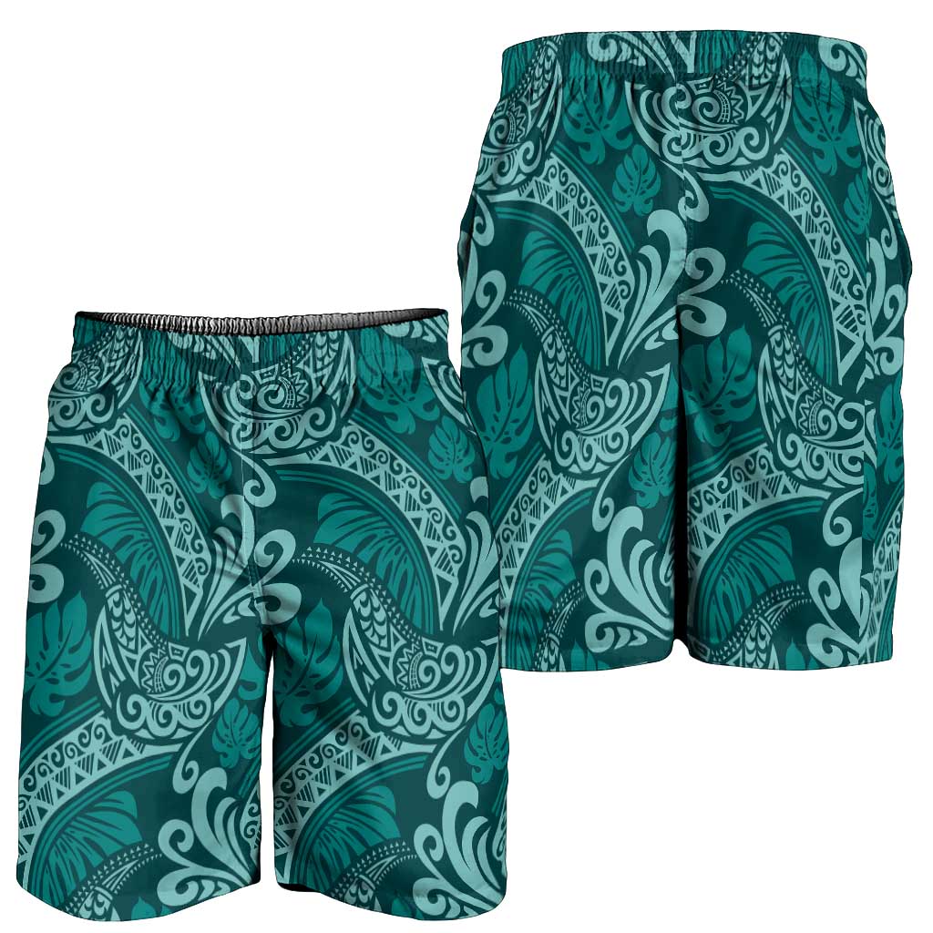 Teal Monstera Shorts for Men Polynesian Tribal Pattern - Polynesian Pride