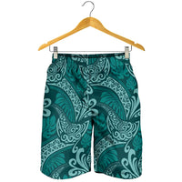 Teal Monstera Shorts for Men Polynesian Tribal Pattern - Polynesian Pride