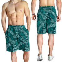 Teal Monstera Shorts for Men Polynesian Tribal Pattern - Polynesian Pride