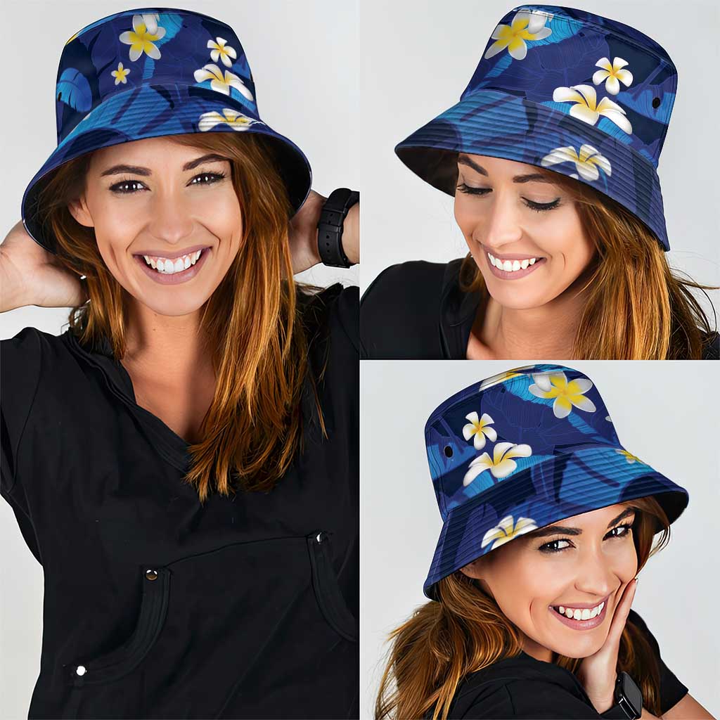 Teal Purple Banana Leaf Hawaii Bucket Hat Lau Maia Plumeria Tropical Summer Vibes