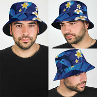 Teal Purple Banana Leaf Hawaii Bucket Hat Lau Maia Plumeria Tropical Summer Vibes