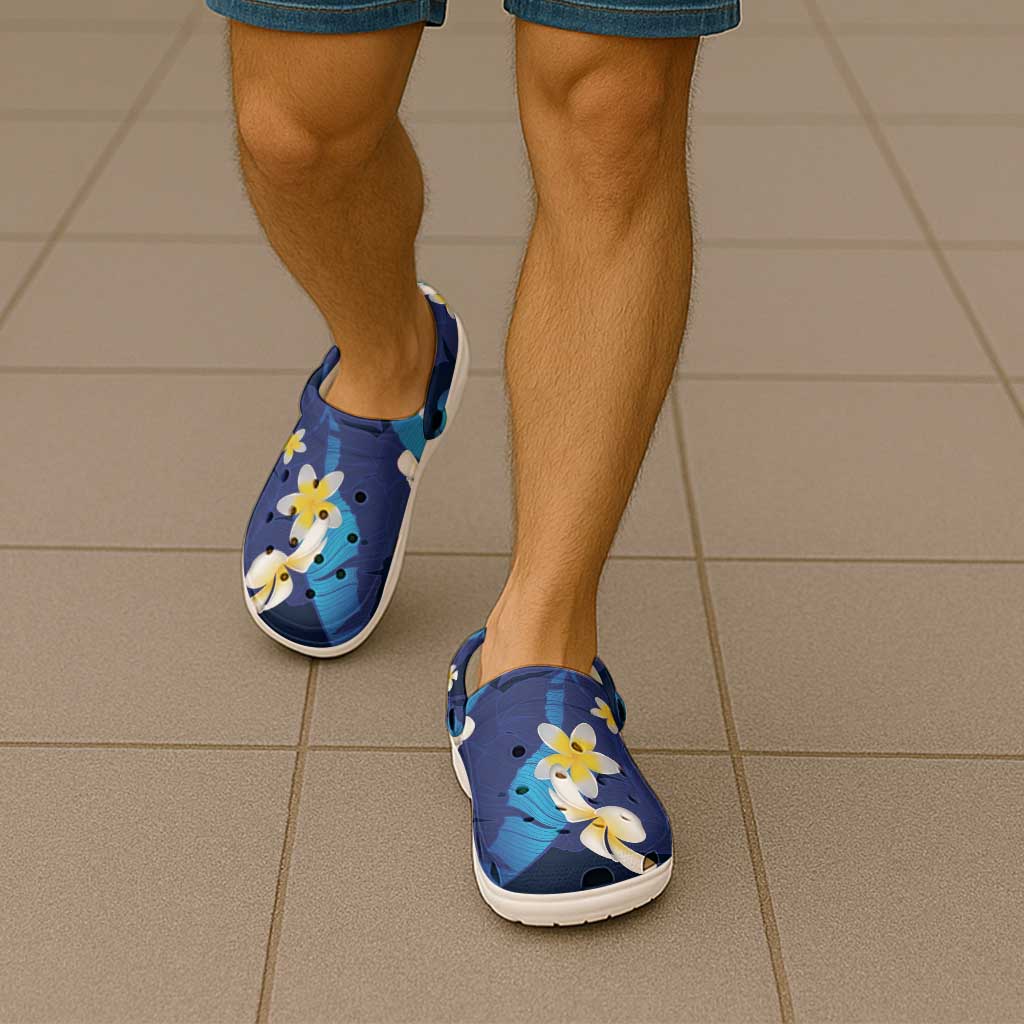 Teal Purple Banana Leaf Hawaii Clogs Shoes Lau Maia Plumeria Tropical Summer Vibes
