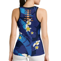 Teal Purple Banana Leaf Hawaii Hollow Tank Top Lau Maia Plumeria Tropical Summer Vibes