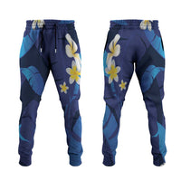 Teal Purple Banana Leaf Hawaii Jogger Pants Lau Maia Plumeria Tropical Summer Vibes