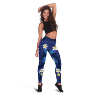 Teal Purple Banana Leaf Hawaii Leggings Lau Maia Plumeria Tropical Summer Vibes